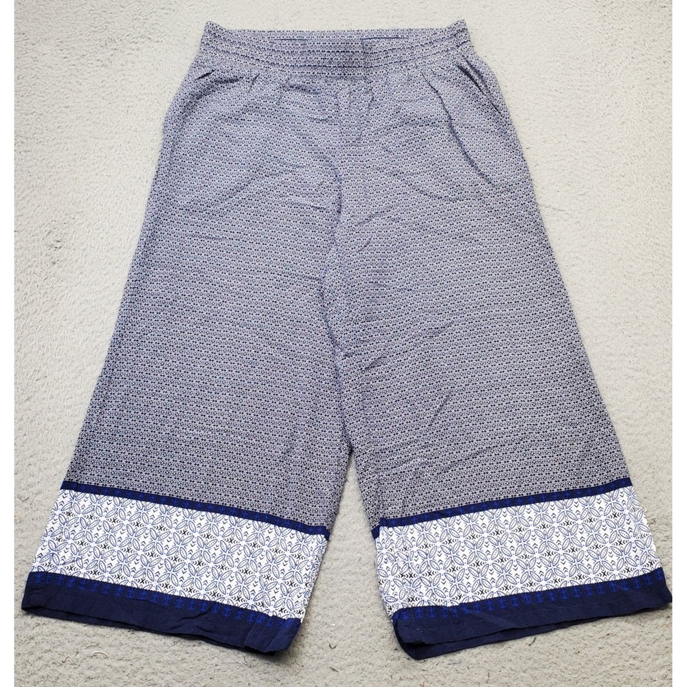 Dana‎ Buchman Palazzo Pants Womens Medium Multi Geo Print Elastic Waist Wide Leg